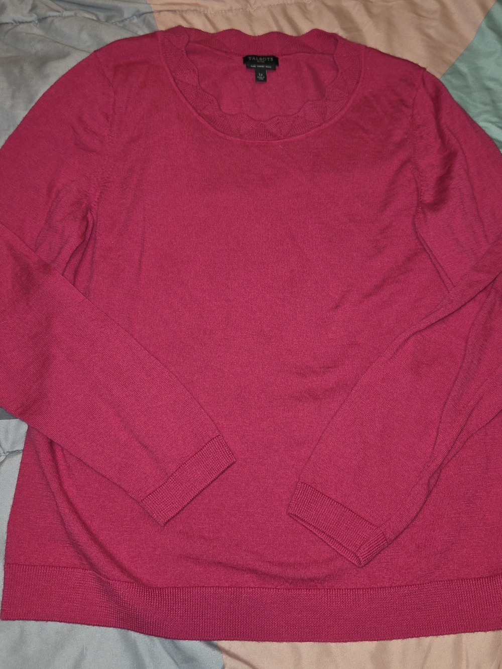Talbots Fuchsia Crewneck Sweater with Scalloped Trim